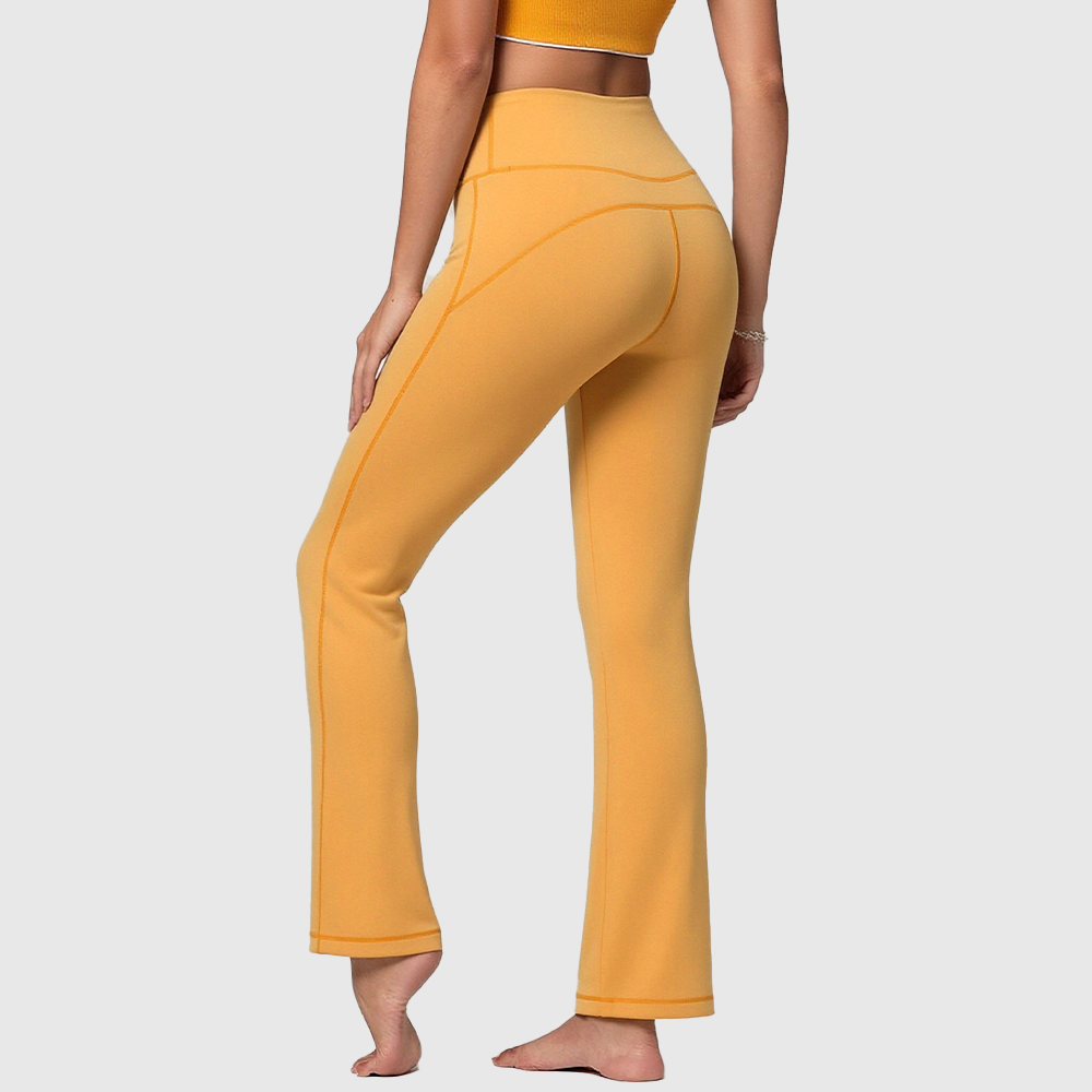 Ladies High Rise Flared Yoga Trousers Breathable Moisture Wicking Four Way Stretch Micro Flare Active Pants Low MOQ