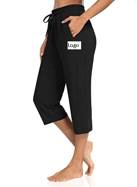 Women's Knitted Capri Yoga Pants Wide Leg Drawstring Loose Comfy Lounge Pajamas Pockets Breathable Snagging Resistance Hot