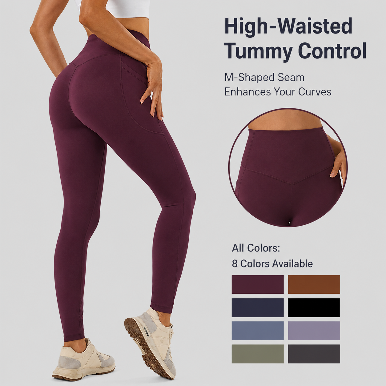 High Waist Yoga Leggings with Pockets, No Underwear Needed, Seamless Butt Lifting Gym Leggings, Naked Feel Workout Pants