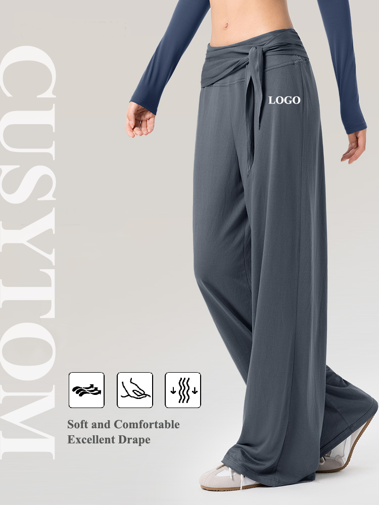 Custom Logo Women Low Waist Wide Leg Modal Yoga Pants Softstreme Flowy Lounge Trousers Breathable Relaxed Fit Dance Pilates Wear