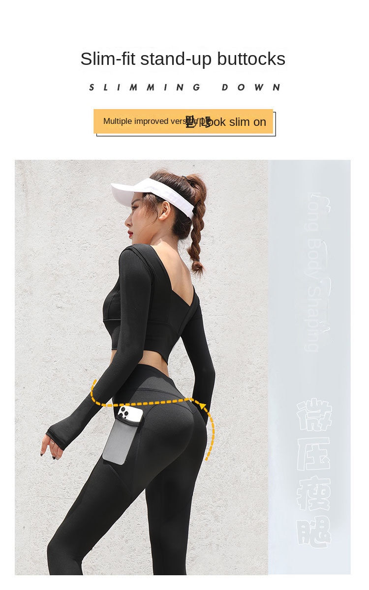 European American Quick-Drying Stretch Fitness Pants Hip-Lifting Mesh Side Pocket Sports Tight Leggings for Running Yoga