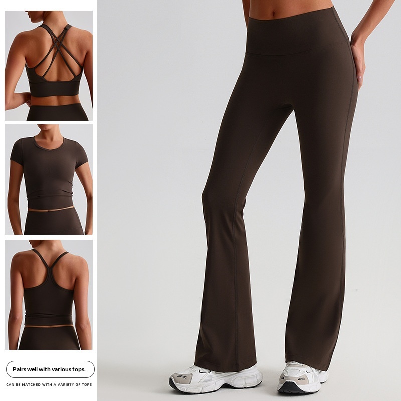 Wholesale Women High Waist Flare Yoga Pants Nude Feel Butt Lifting Bootcut Leggings Nylon Feel Tummy Control Gym Workout Flared