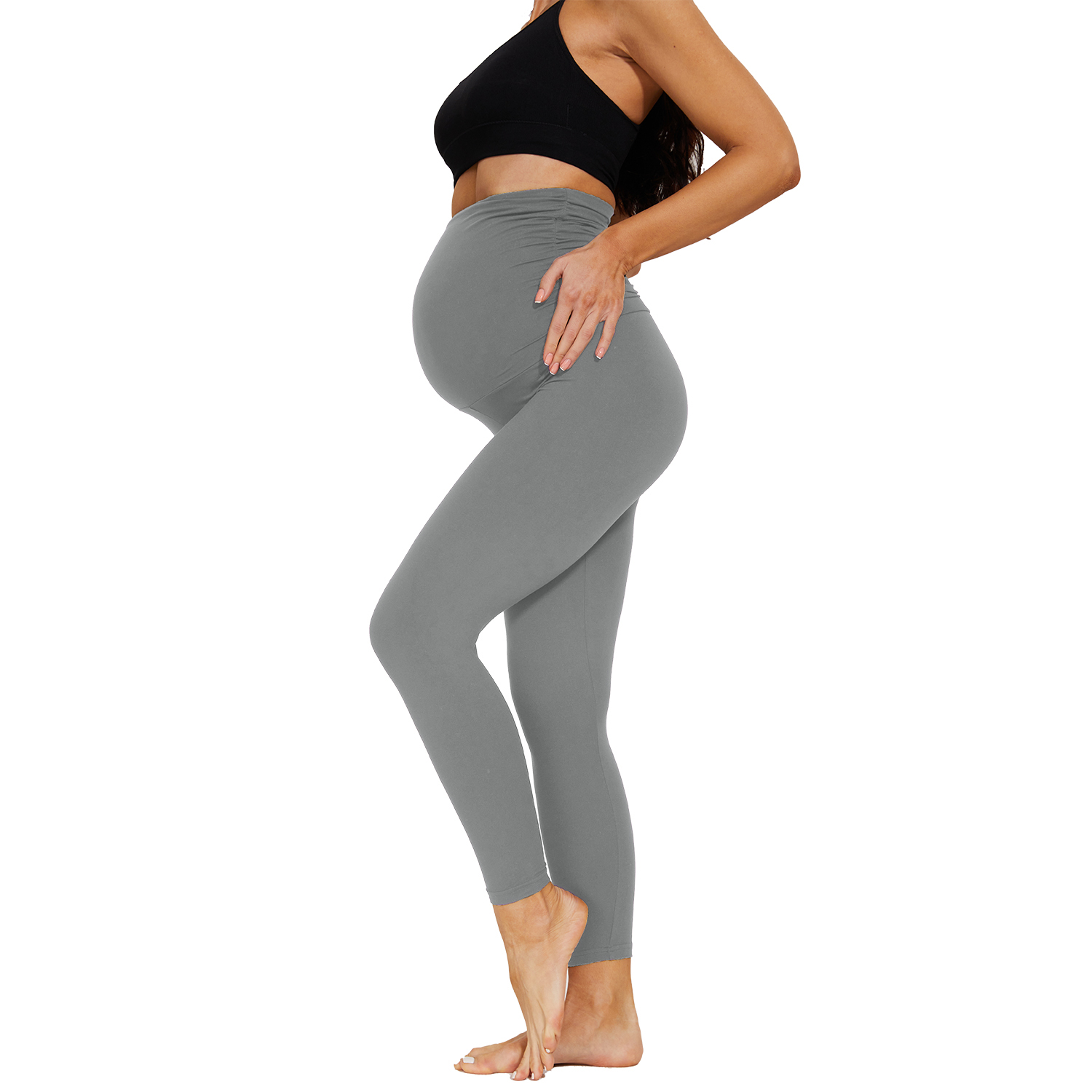 Custom Logo Women Maternity High Waist Slim Fitness Pregnancy Belly Legging No Pockets Style Solid Elastic Knitted Breathable