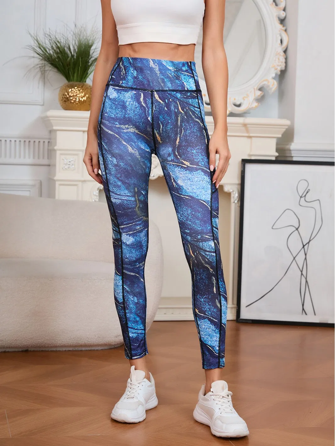 New European and American Starry Sky Printed Three Dimensional Hip Lifting Fitness Pants for Women, Stretch and Slimming, High Waist Tight Sports Pants for Yoga