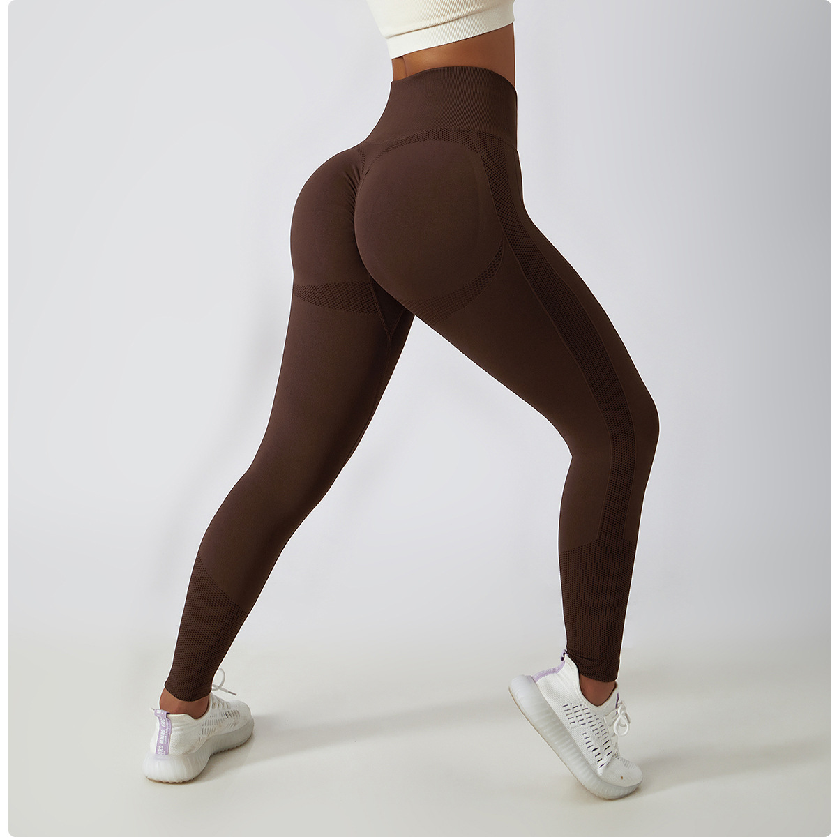 Hot Selling Women's Elastic Waist Seamless Scrunch Butt Fitness Spandex Yoga Pants Solid Four-Way Stretch Anti-UV Full Length