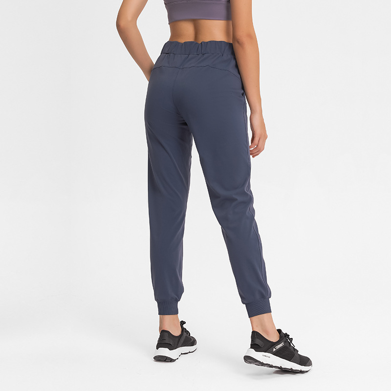 Cross-border New Spandex/Nylon Elastic-waist Yoga Pants Simple Straight-leg Athletic-casual Stretch Jogger Capri Loose Fit Women
