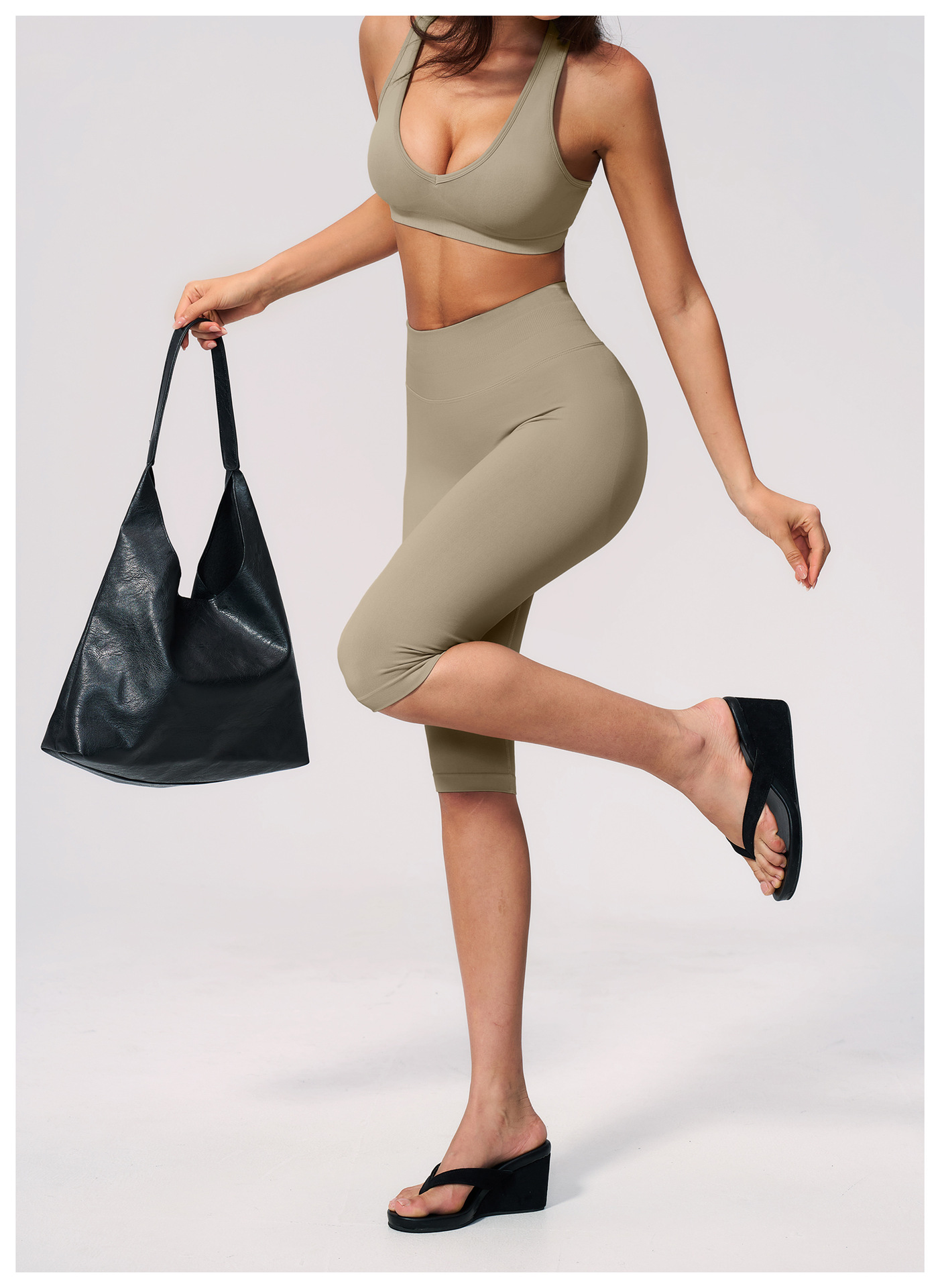 Seamless Thread Yoga Calf-Length Leggings High Waist Abdominal-shaping Hip Raise Skinny Running Fitness Sports Cropped Pants