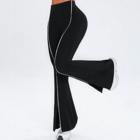 Simple Flared Pants Slim Fit With Slit High Elasticity Butt Lifting Leg Lengthening High Waisted For Running Yoga Sports Fitness