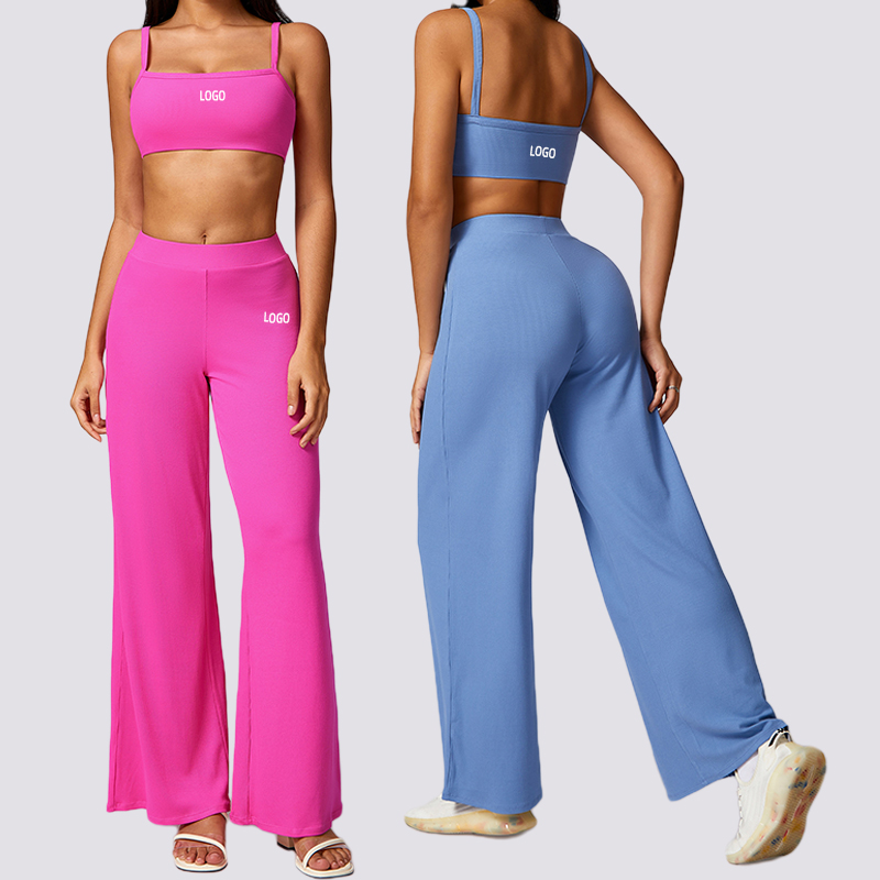 TZ8714-3 Custom Yoga Wear Set Women 2 Pieces Vest Bra Loose Wide Leg Sweatpants Womens Clothing Fitness Women's Sets