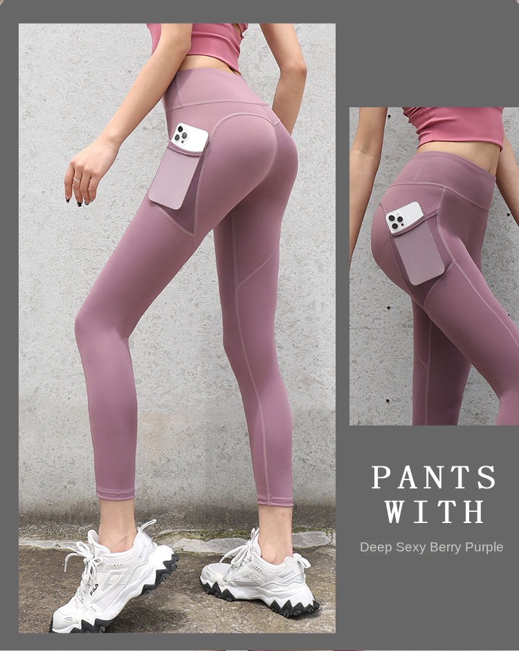 European American Quick-Drying Stretch Fitness Pants Hip-Lifting Mesh Side Pocket Sports Tight Leggings for Running Yoga