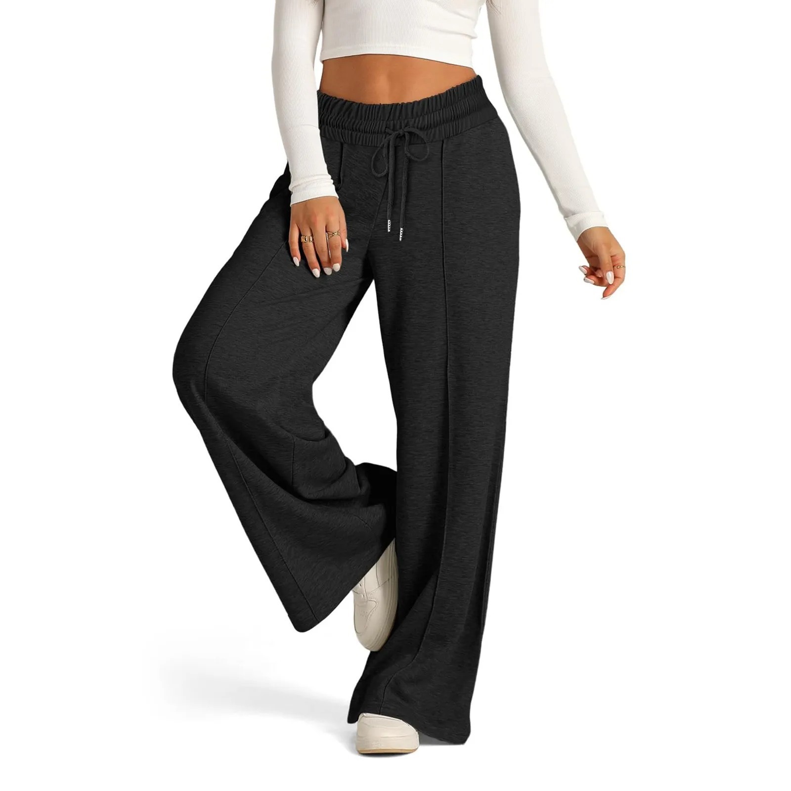 Custom Low Rise Oversized Wide Leg Sweatpants Drawstring Palazzo Pants Straight Yoga Sweat Pants with Pocket for Women