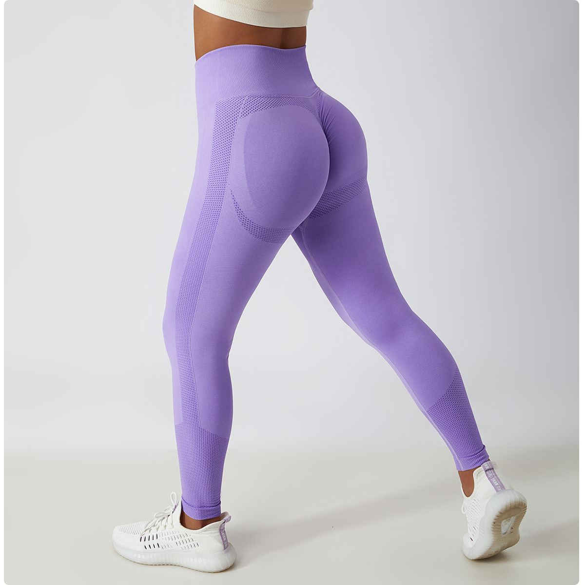 Hot Selling Women's Elastic Waist Seamless Scrunch Butt Fitness Spandex Yoga Pants Solid Four-Way Stretch Anti-UV Full Length