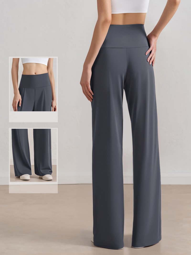 Custom Logo Wholesale Bestseller Workout Fashion High Waist Leisure Wide Leg Pants With Pocket Breathable Yoga Jogging Pants