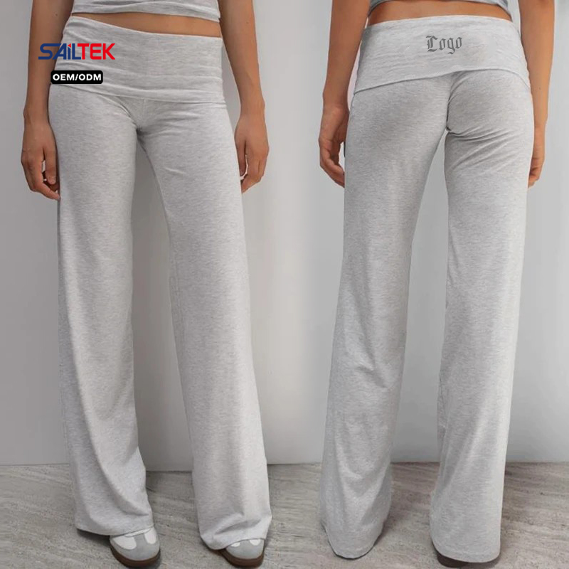 Foldover Waistband Women Yoga Pants Wide Leg Lounge Trousers Casual Bootcut Sweatpants Activewear For Gym Sports Flare Pants
