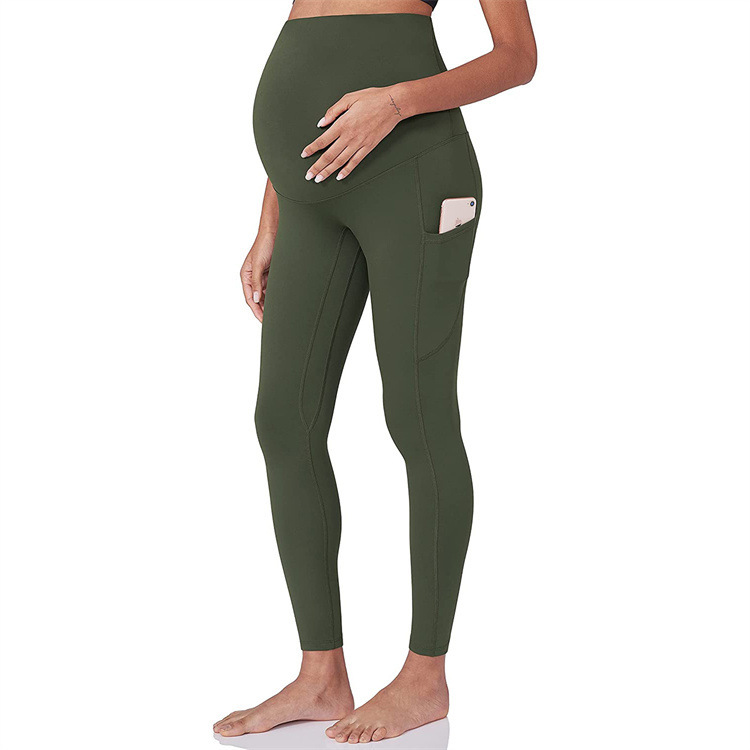 2025 High Waist Skinny Elastic Waist Pregnancy Fitness Leggings Maternity Yoga Pants with Pocket Washed Quick Dry Spring