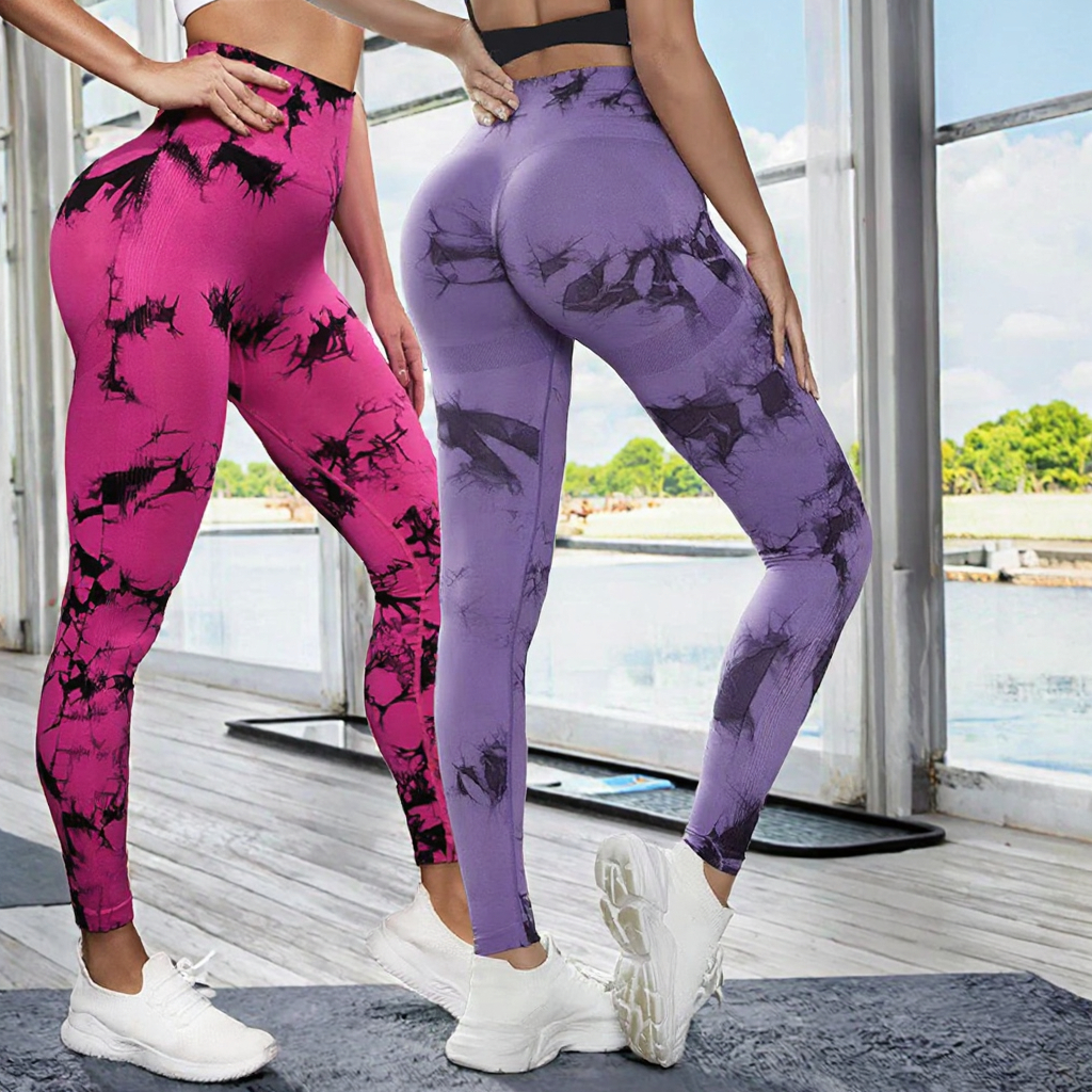 Women's 23 Color Tie-dye Print Seamless Sports Fitness Silhouette Breathable High Waist Yoga Running Pants Elastic Nylon Tight