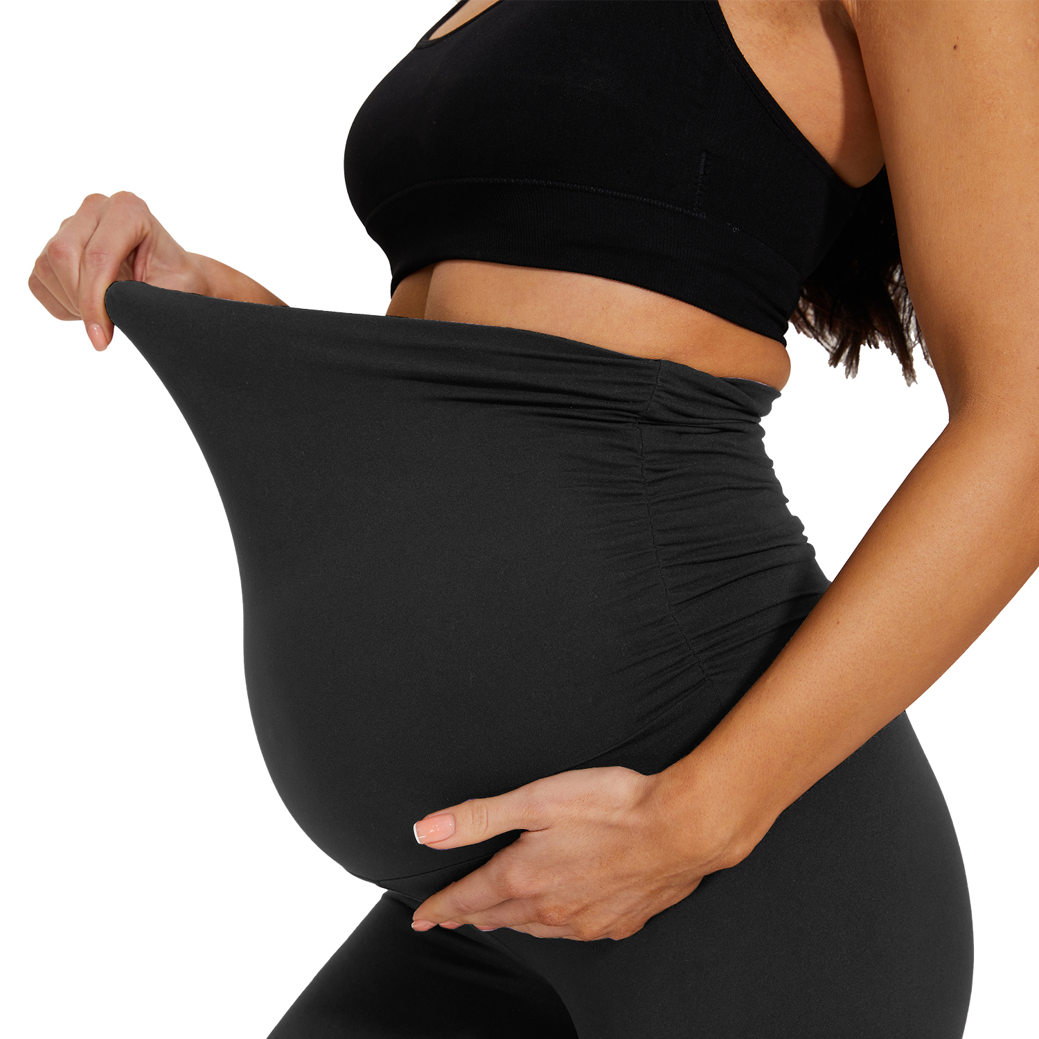 Custom Logo Women Maternity High Waist Slim Fitness Pregnancy Belly Legging No Pockets Style Solid Elastic Knitted Breathable