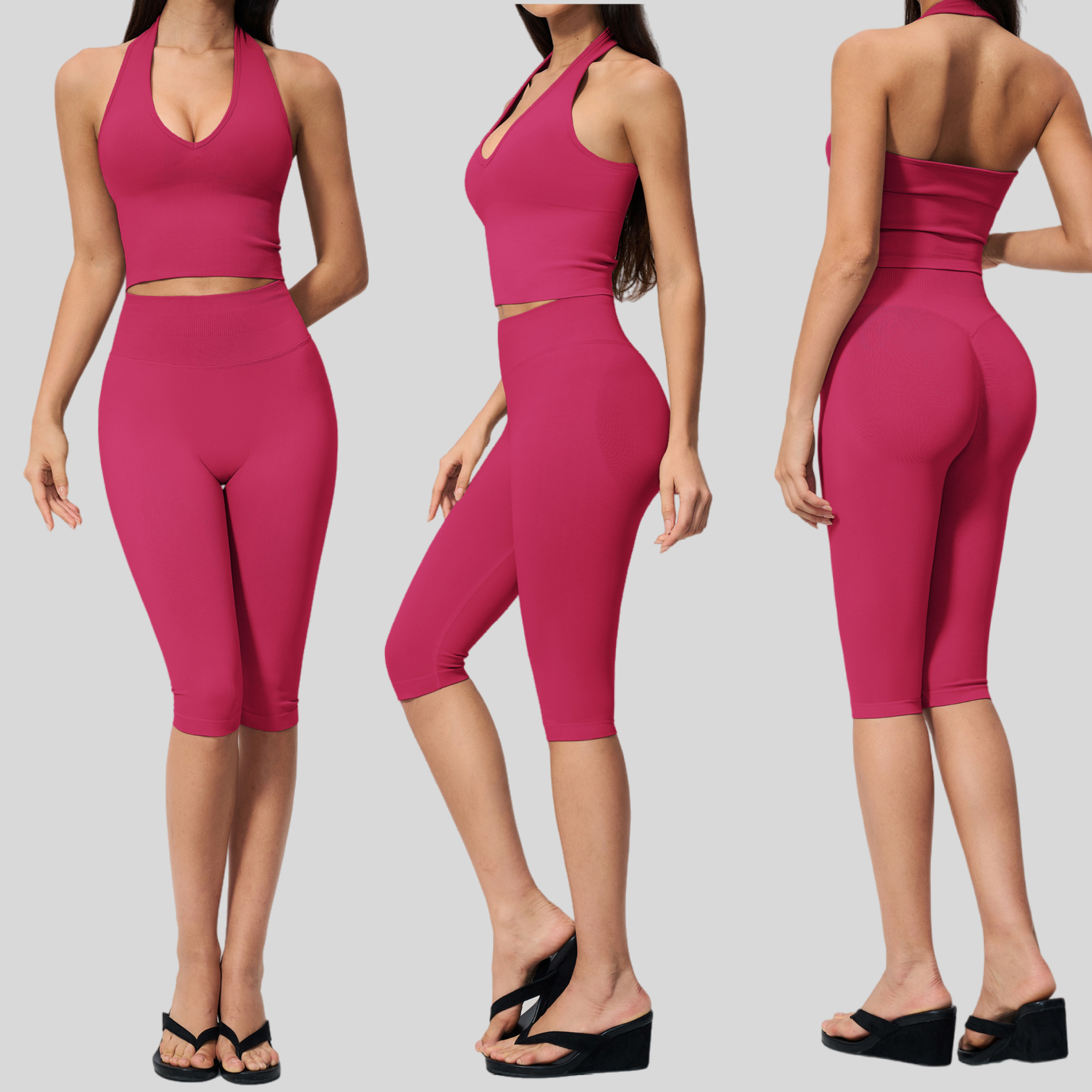 Seamless Thread Yoga Calf-Length Leggings High Waist Abdominal-shaping Hip Raise Skinny Running Fitness Sports Cropped Pants