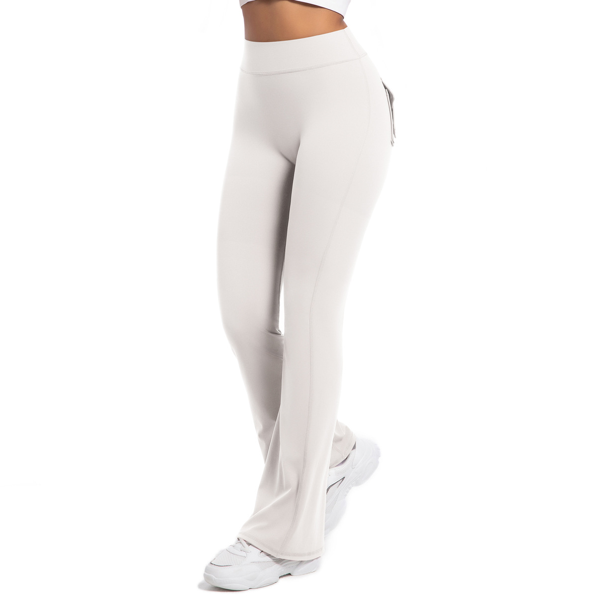 Button Peach High-Waisted Tight Yoga Bell-Bottoms Fitness Sports Wide-Leg Boot-Cut Yoga Pants for Women