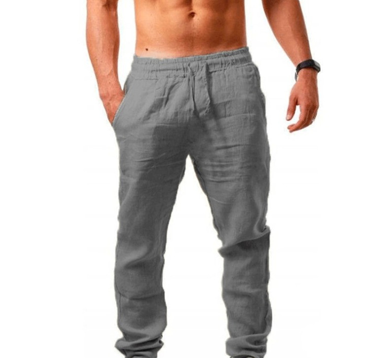 Men's Long Pants Linen Trousers Loose Lightweight Casual Yoga Beach Casual Cotton Linen Straight Breathable Streetwear Trousers