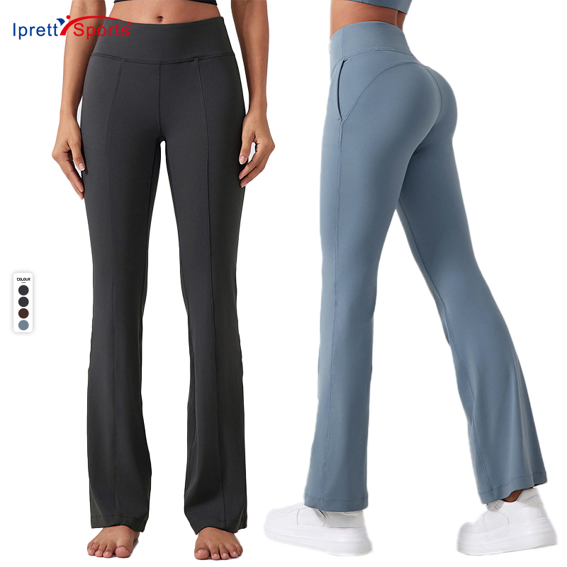 Hot Sell High Waist Flare Leggings With Side Pockets Tightbutt Lift Yoga Pants High Quality Fitness Running Pants