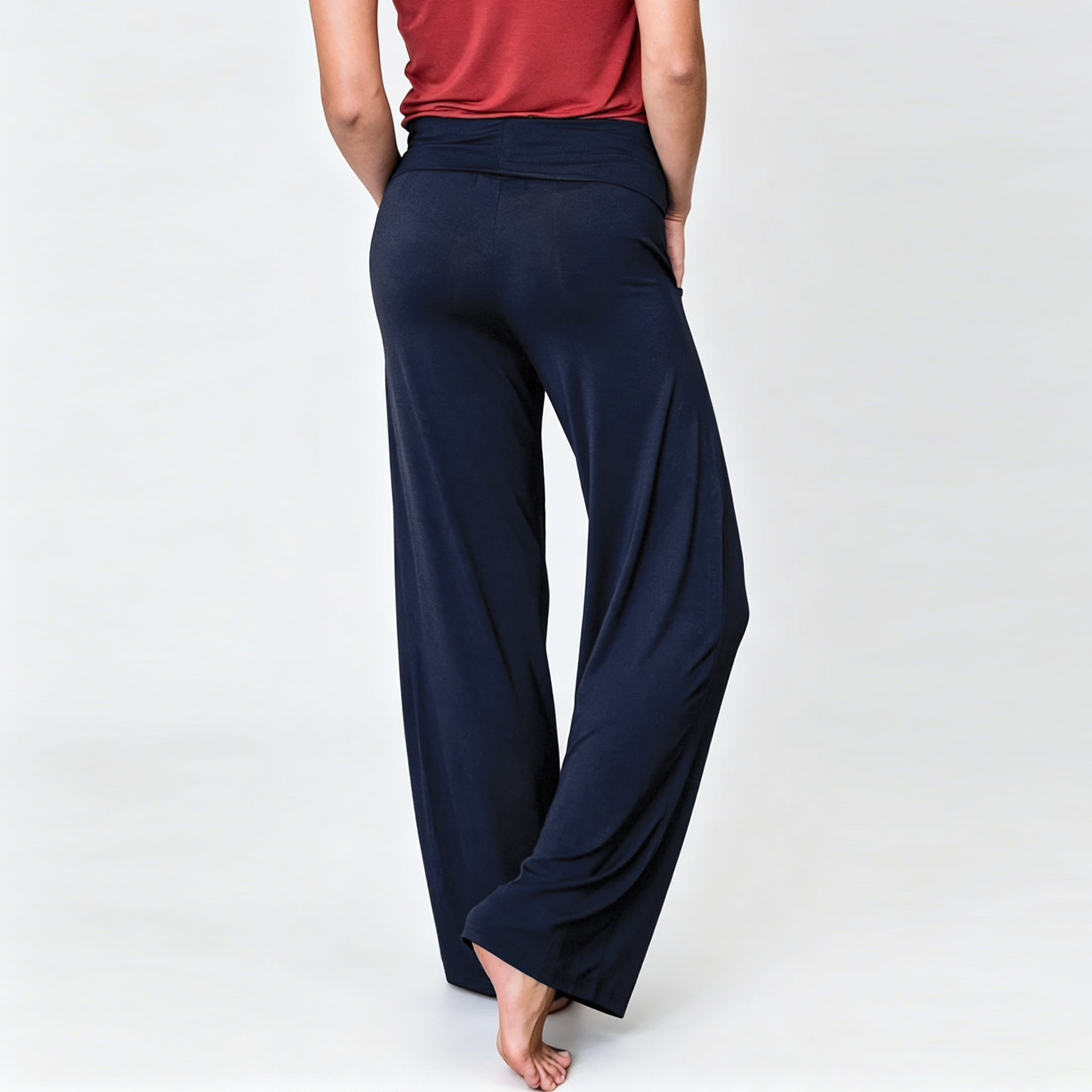Bamboo Viscose Wide Leg Flare Pants Women Loose Lounge Yoga Trousers Foldover Waisted Casual Pajama Pants