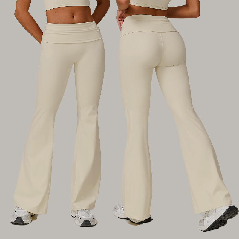 Custom Women's Casual Bootcut Yoga Pant Eco-friendly Recycled Fabric High Waist Bell Bottom V-Waist Leggings Solid Pattern