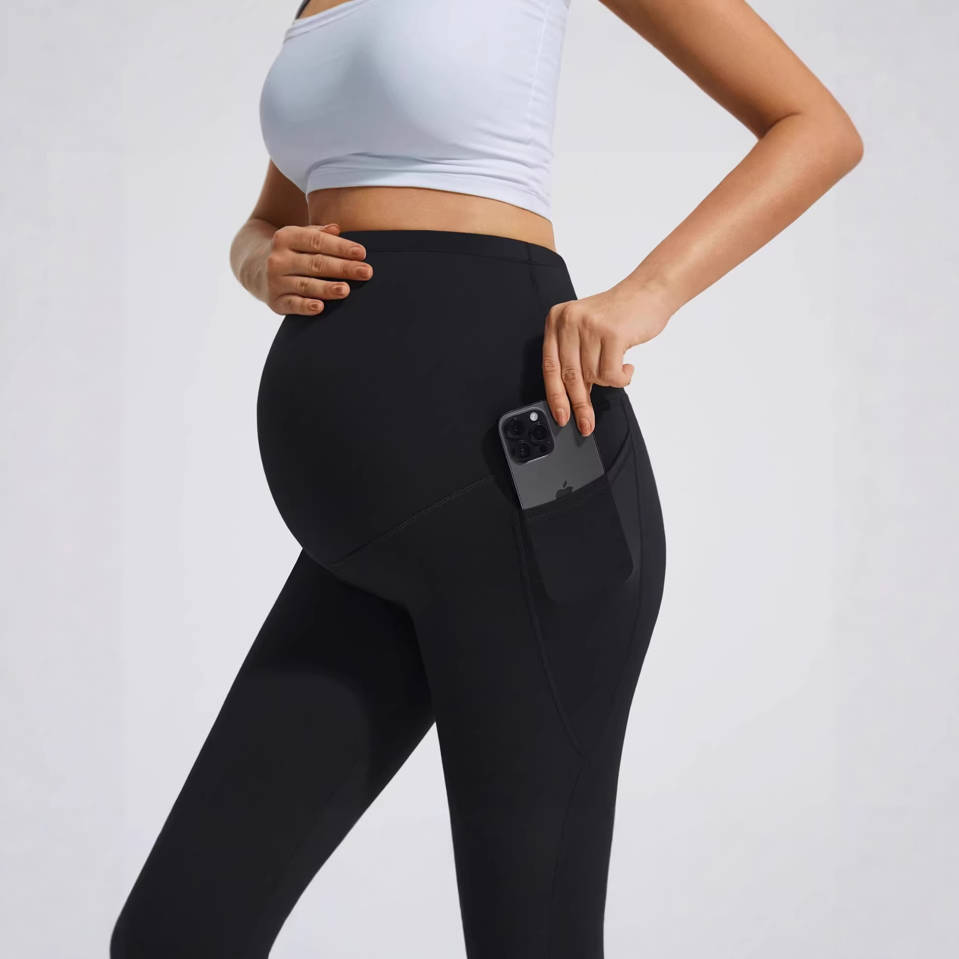 Nylon High Elastic Pregnant Women's Micro-flared Full Length Solid Color High-waisted Tight-fitting Belly-supporting Casual Yoga