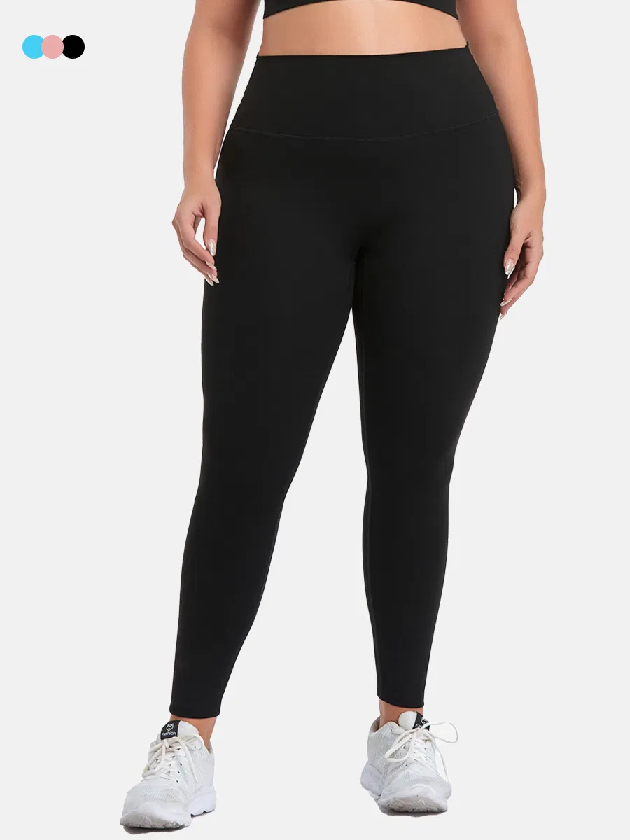 Plus Size High Waist Three Line Hip Lift Stretch Sports Yoga Pants Full Model View