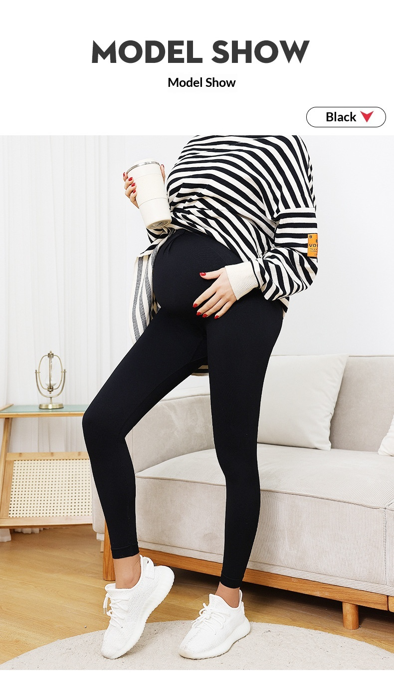 Pregnant Women Yoga Leggings Slim-fit High Waist Elastic Waist Ruched Seamless Spandex/Nylon Ankle-Length Ribbed Black Sports