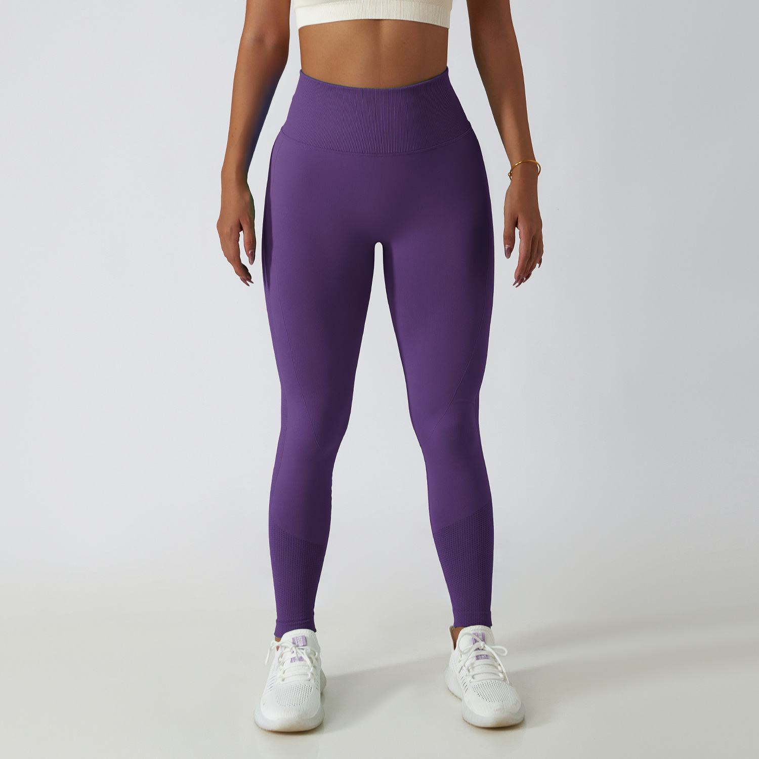 Hot Selling Women's Elastic Waist Seamless Scrunch Butt Fitness Spandex Yoga Pants Solid Four-Way Stretch Anti-UV Full Length
