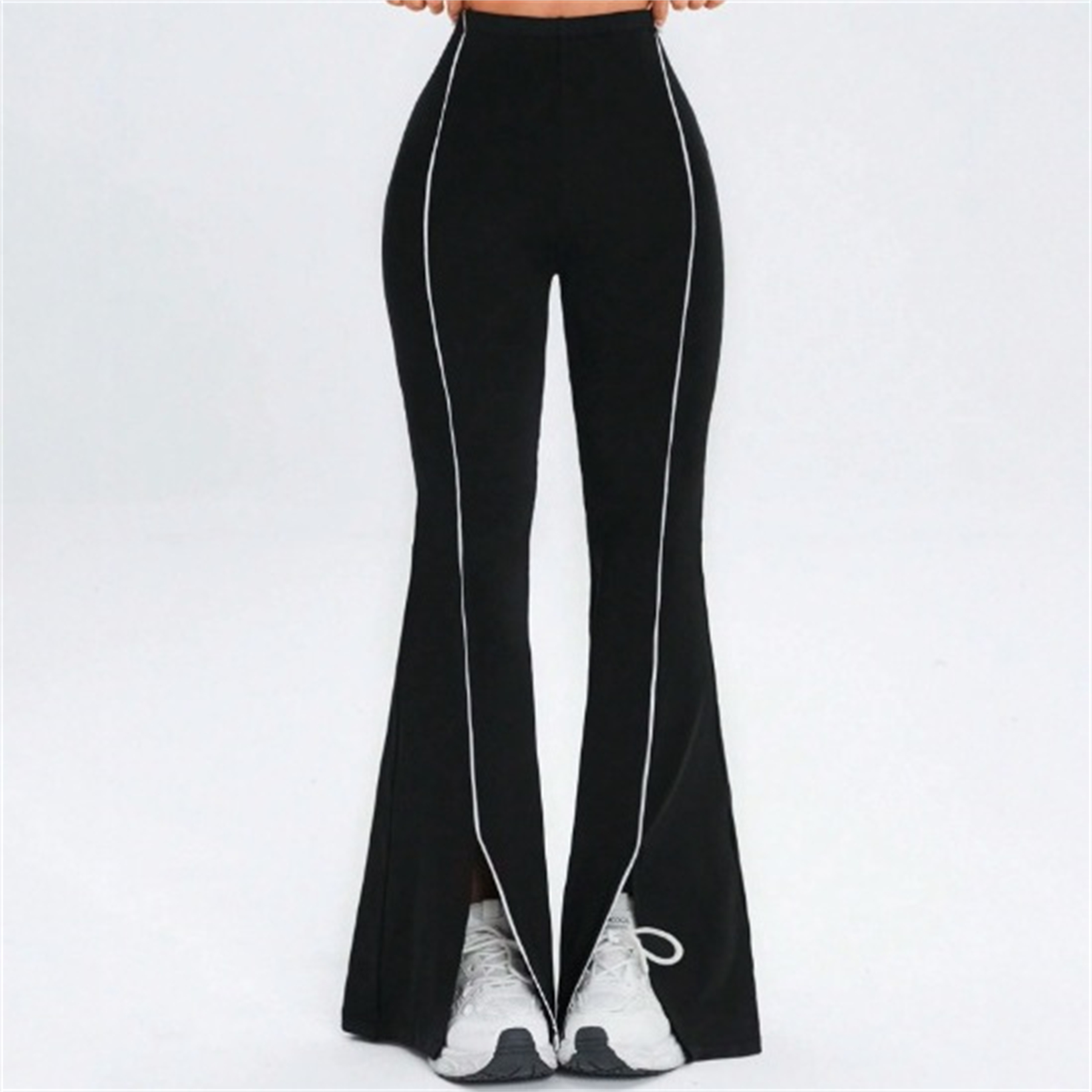 Simple Flared Pants Slim Fit With Slit High Elasticity Butt Lifting Leg Lengthening High Waisted For Running Yoga Sports Fitness