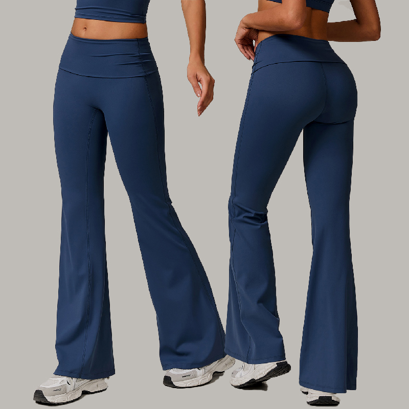 Custom Women's Casual Bootcut Yoga Pant Eco-friendly Recycled Fabric High Waist Bell Bottom V-Waist Leggings Solid Pattern
