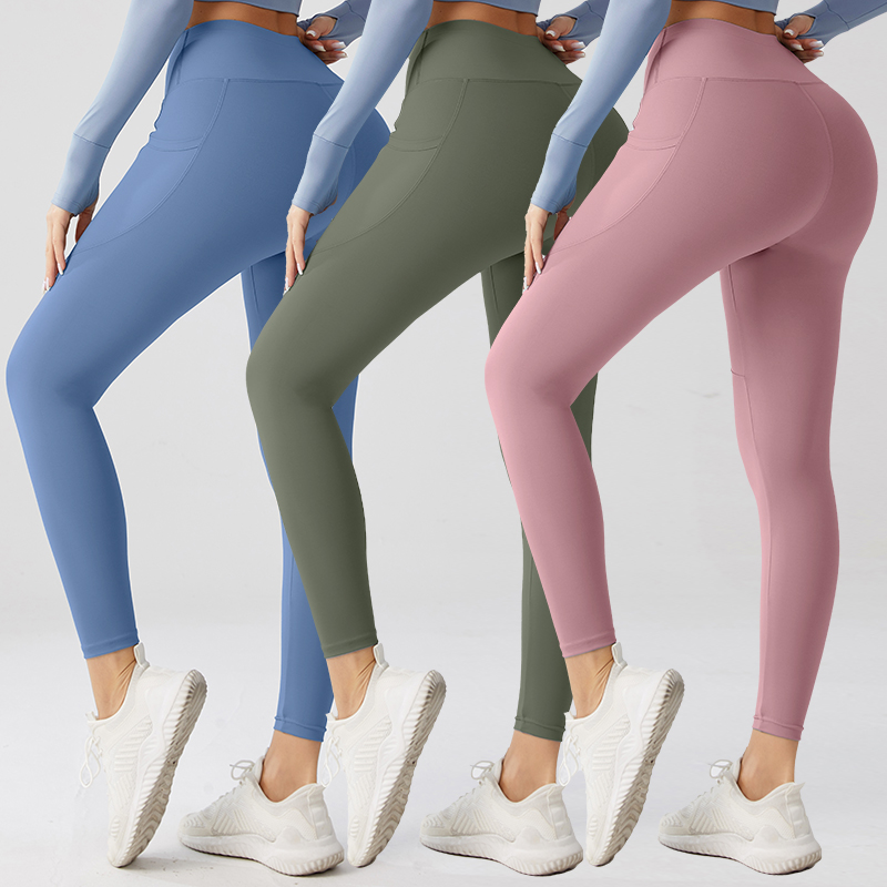 Women's Yoga Leggings 28 Inches High-Waist Tummy Control Quick Dry Features Custom Logo Workout Pants Pockets
