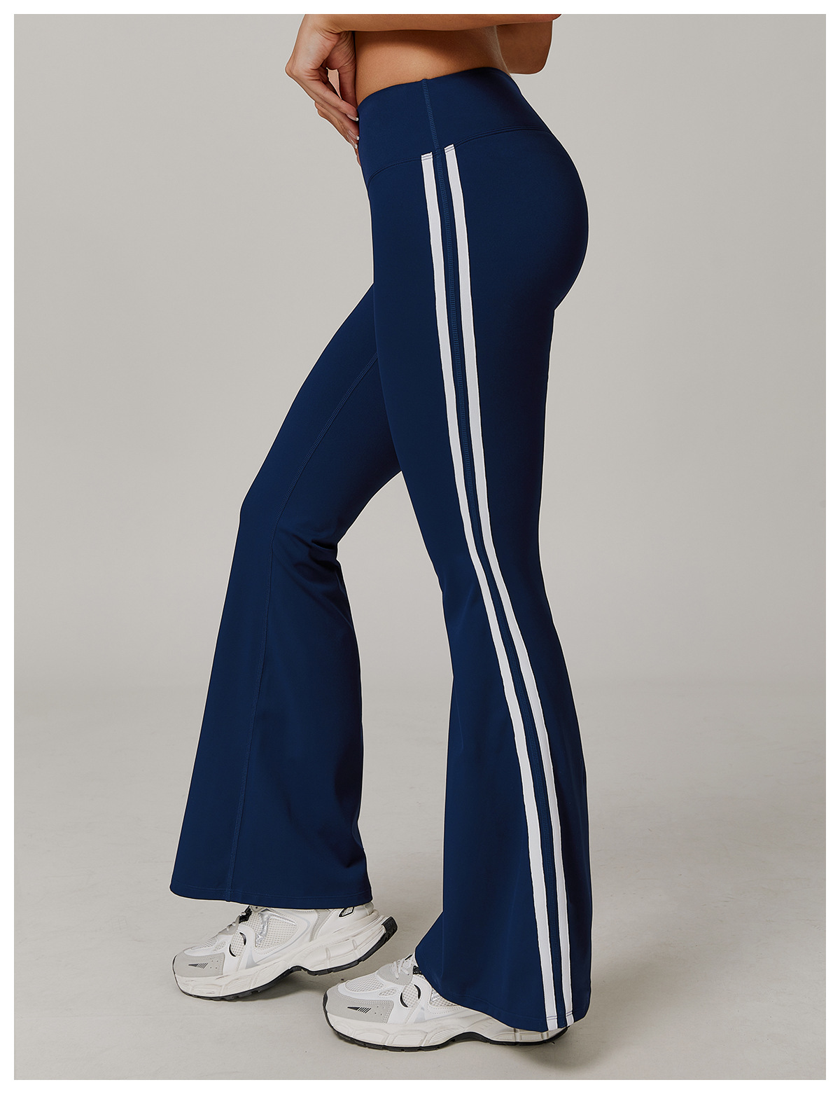Women's High Waist Yoga Pants With Color-Blocked Side Seam Nylon Spandex Quick Drying Flared Leggings Gym Clothes Sport Wear