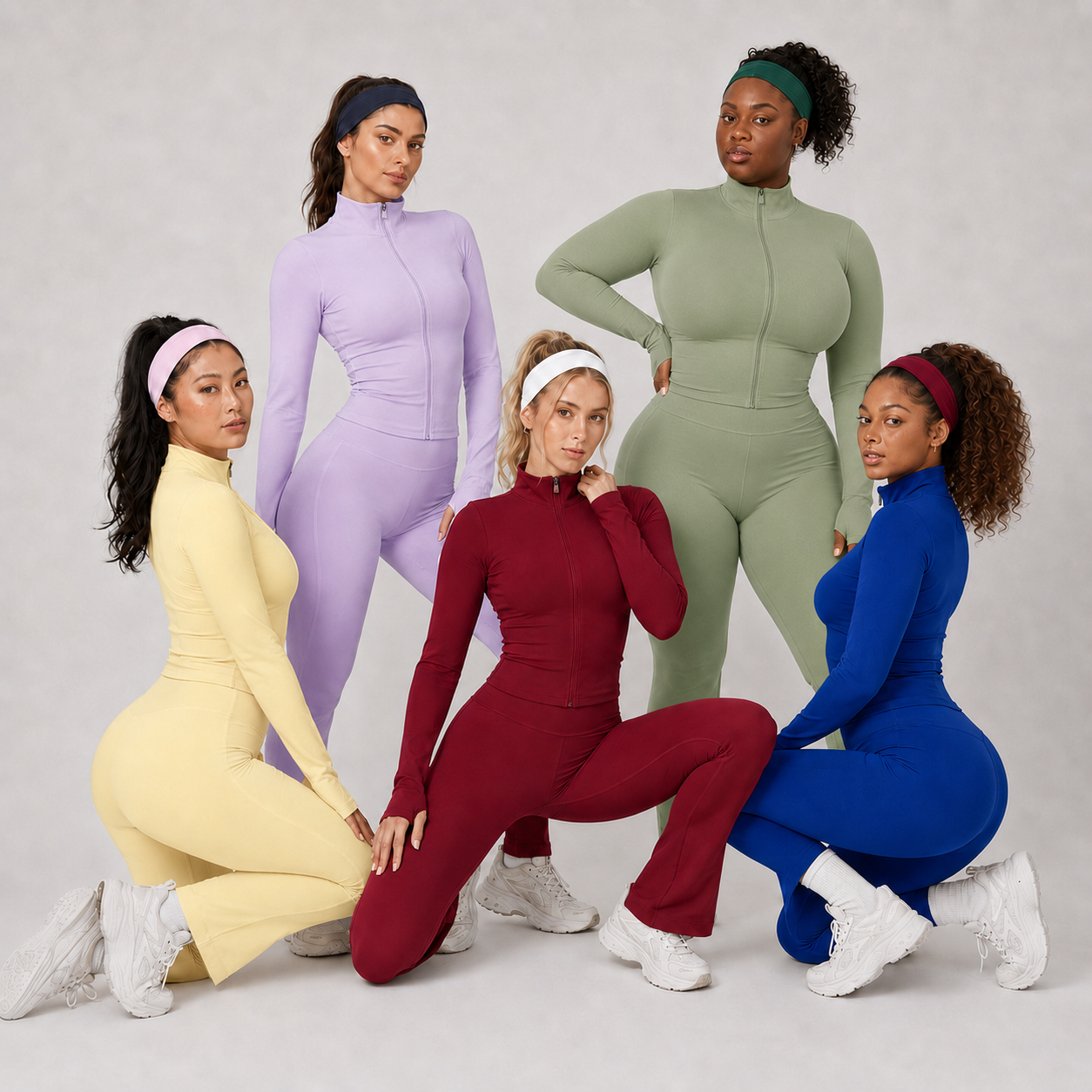Women 2 Piece Yoga Set Long Sleeve Zip Jacket Flare Pants High Waist Butt Lifting Workout Gym Activewear Tracksuit Custom Logo