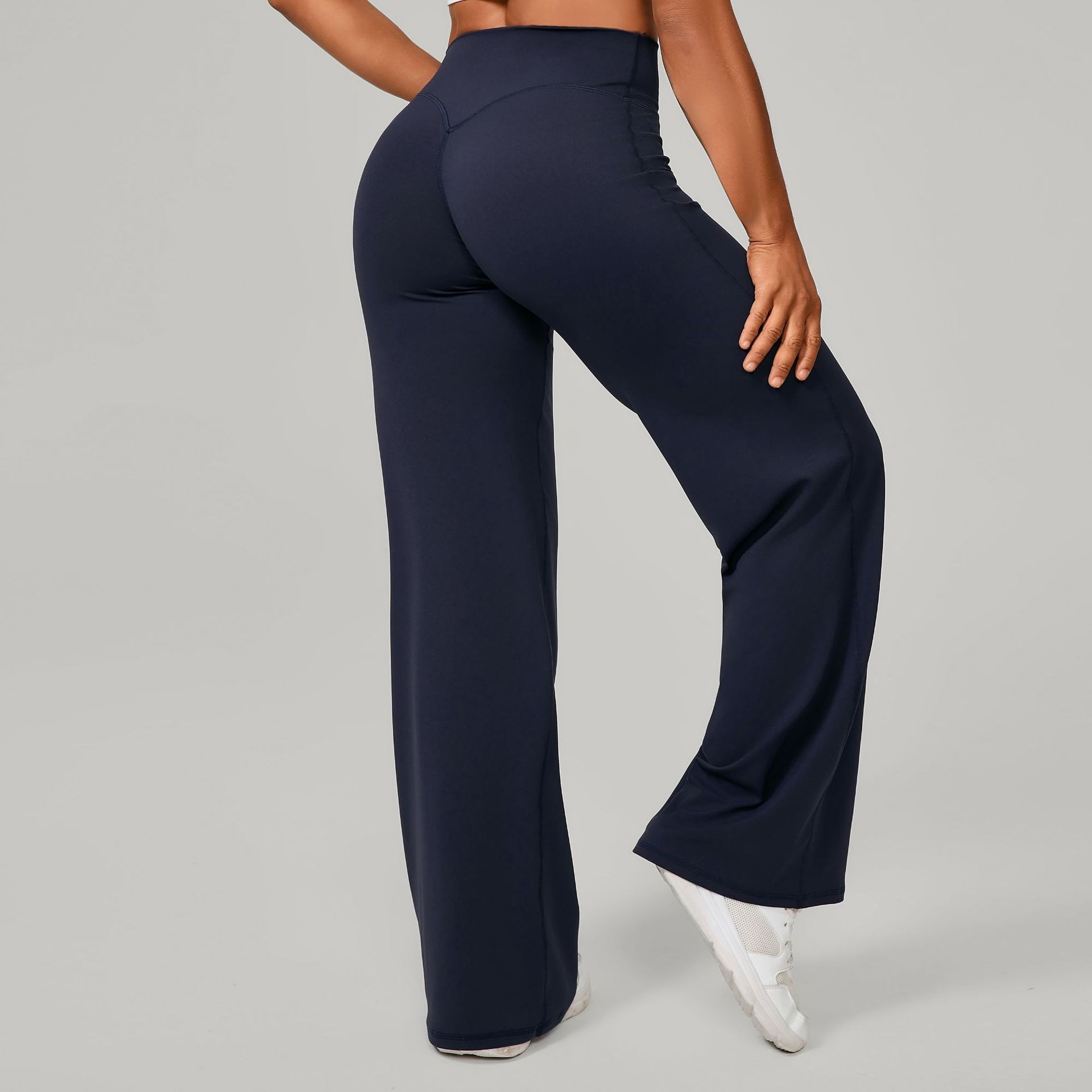 Women's High-waisted Breathable Yoga Pants With Button Decoration Tummy Control Loose Straight Leg Sports Style Workout Pant