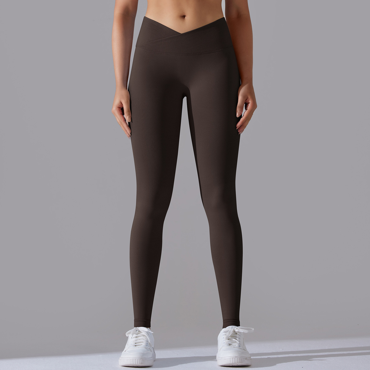 Women's Cross Waist Comfortable Gym Fitness Wear Butt Lifting Seamless Yoga Leggings Plus Size Solid Pattern Mid Navel Revealing