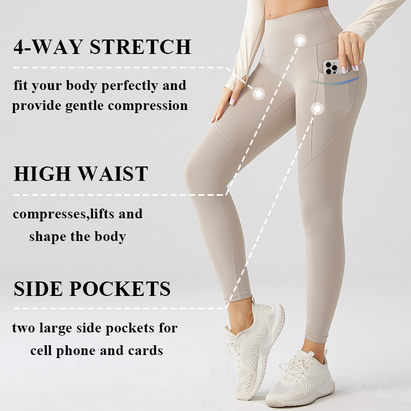 High Waist Tummy Control Breathable Exercise Leggings Fitness Buttery Soft Fabric Custom Logo Leggings With Pockets Size XL XXL