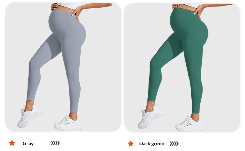 Pregnant Women Yoga Leggings Slim-fit High Waist Elastic Waist Ruched Seamless Spandex/Nylon Ankle-Length Ribbed Black Sports