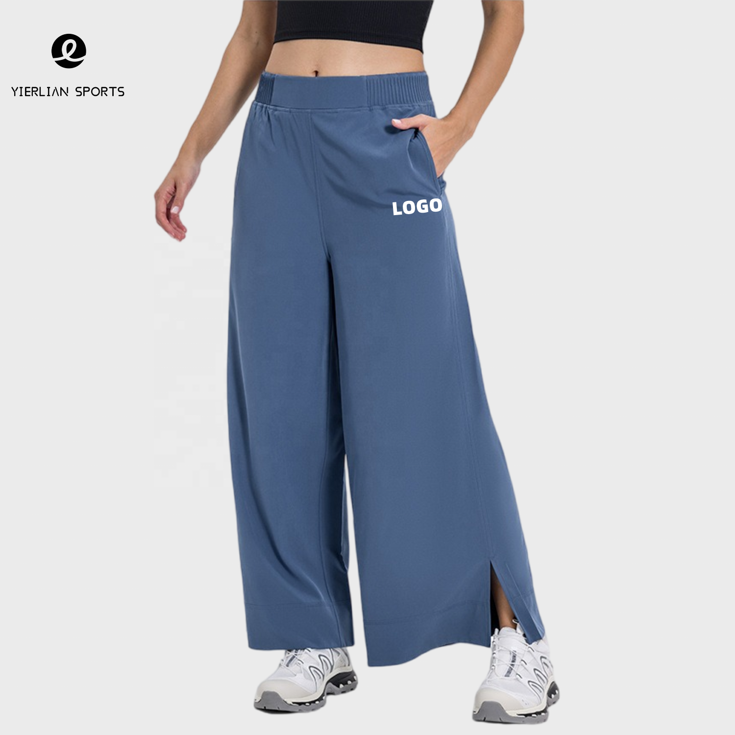 Luxtre Ice Cool Sun Protection Fabric Women's Flare Slit Tall Crop Wide Leg Yoga Pants With Pocket for Women