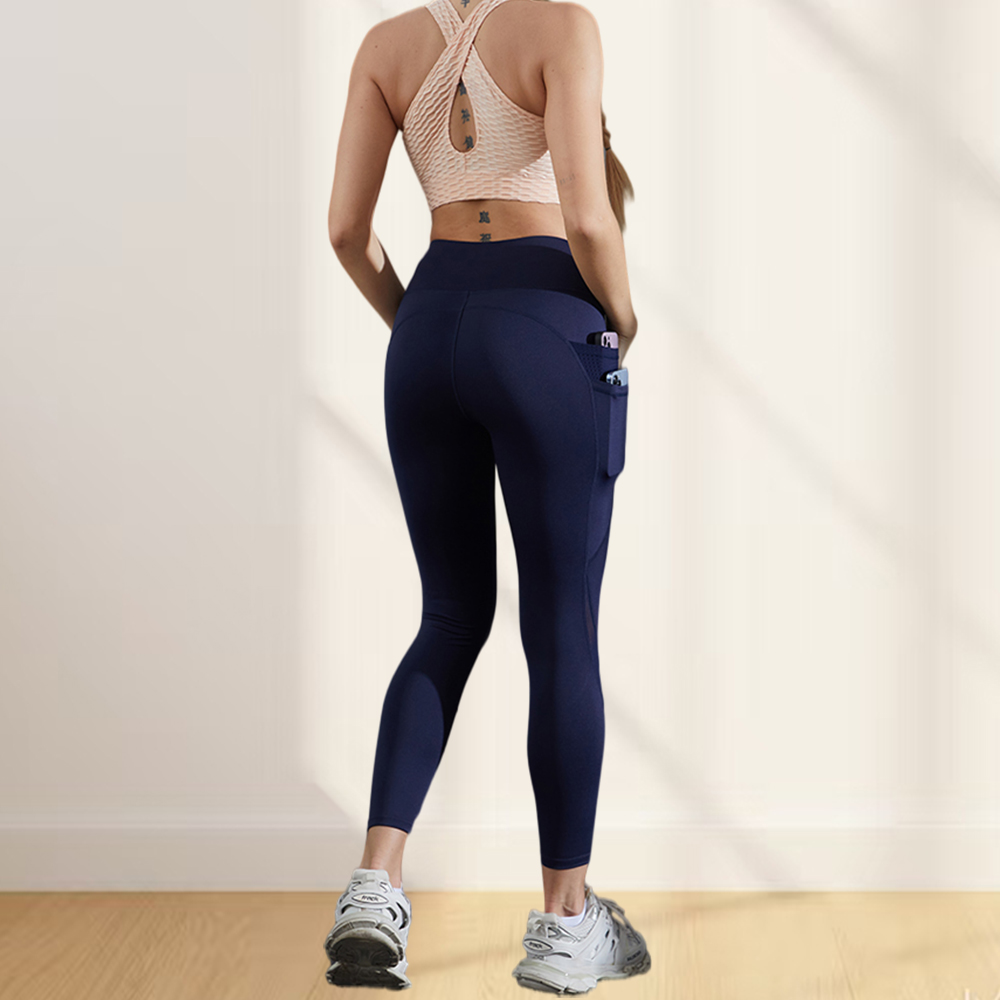 Womens Breathable Stretch Workout Leggings Tummy Control High Waist Side Mesh Patchwork Yoga Pants with 4PCS Pocket