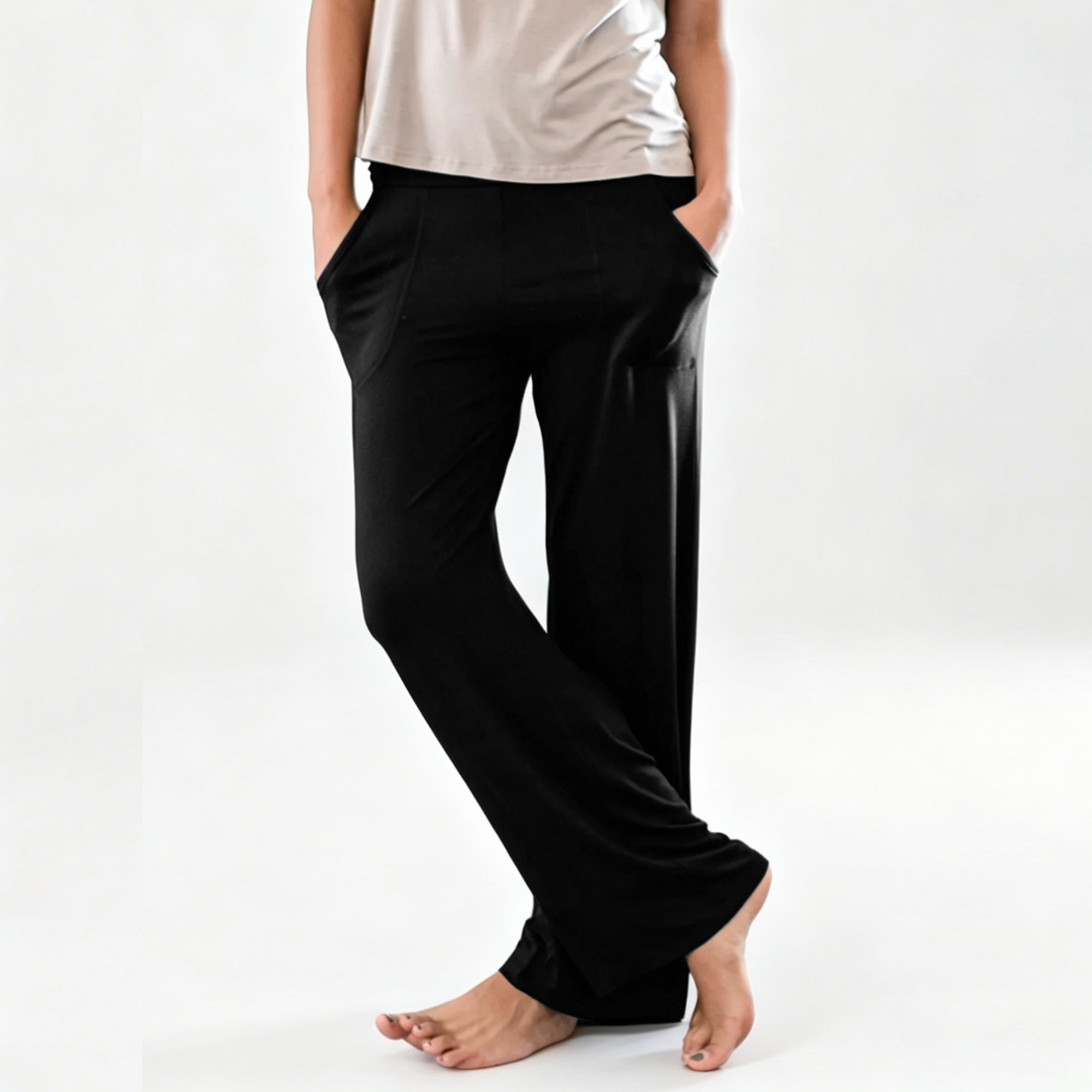 Bamboo Viscose Wide Leg Flare Pants Women Loose Lounge Yoga Trousers Foldover Waisted Casual Pajama Pants