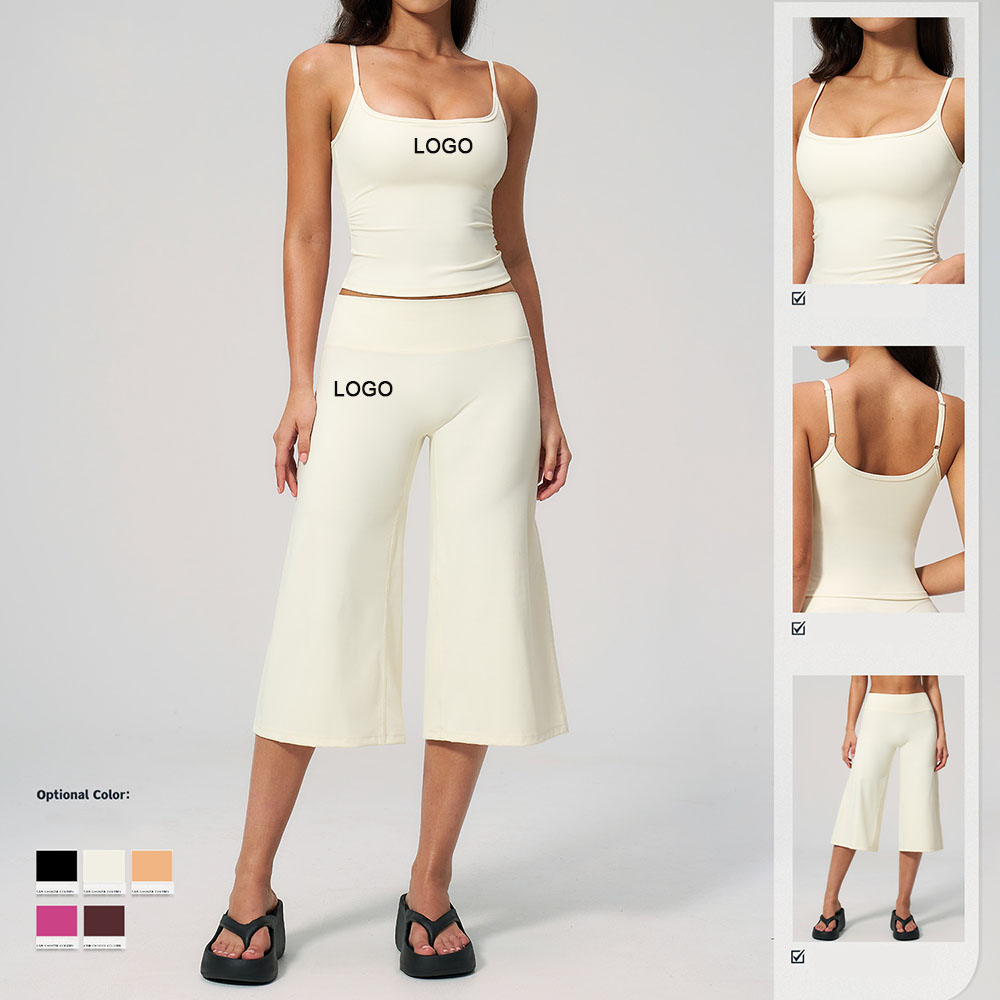 High Quality Plus Size Women's Solid Spandex/Nylon 2-Piece Set High Waist Quick-Drying Yoga Vest &amp; Mid-Length Pants