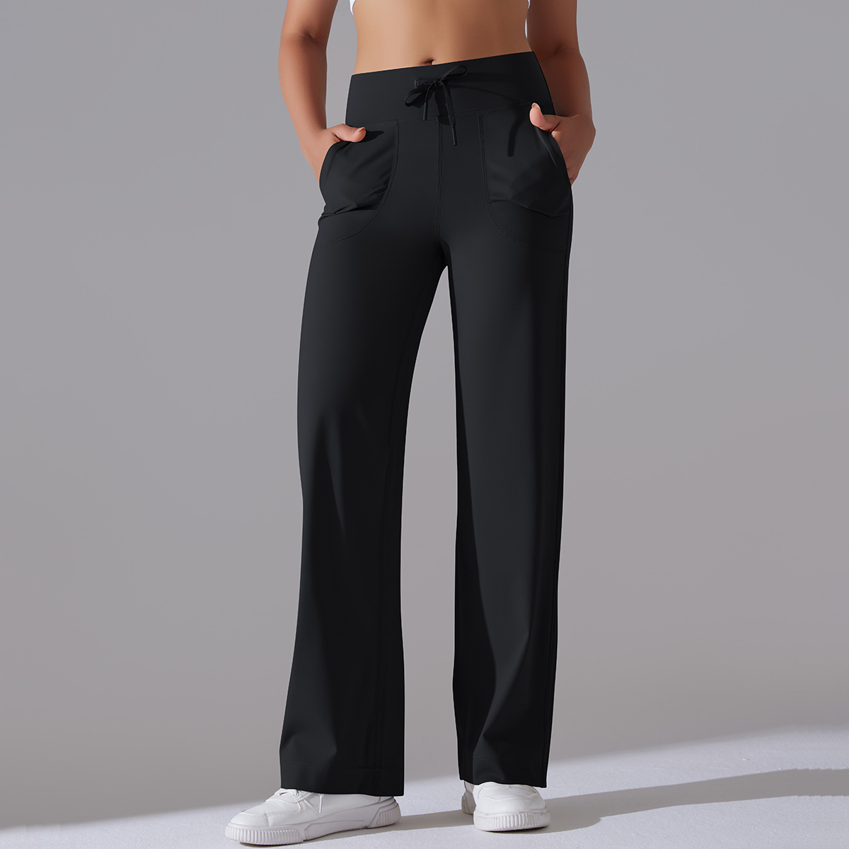 Wide Leg Pants With Pockets Women's Loose Yoga High Waist Legging Drawstring Outdoor Casual Jogging Gym Sports Flare Pants