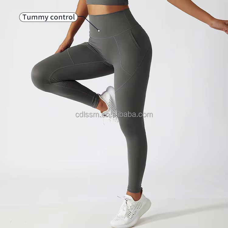 Wholesale Breathable Lightweight Eco-friendly Recycled Fabric High-waist Side-pocket Yoga Legging