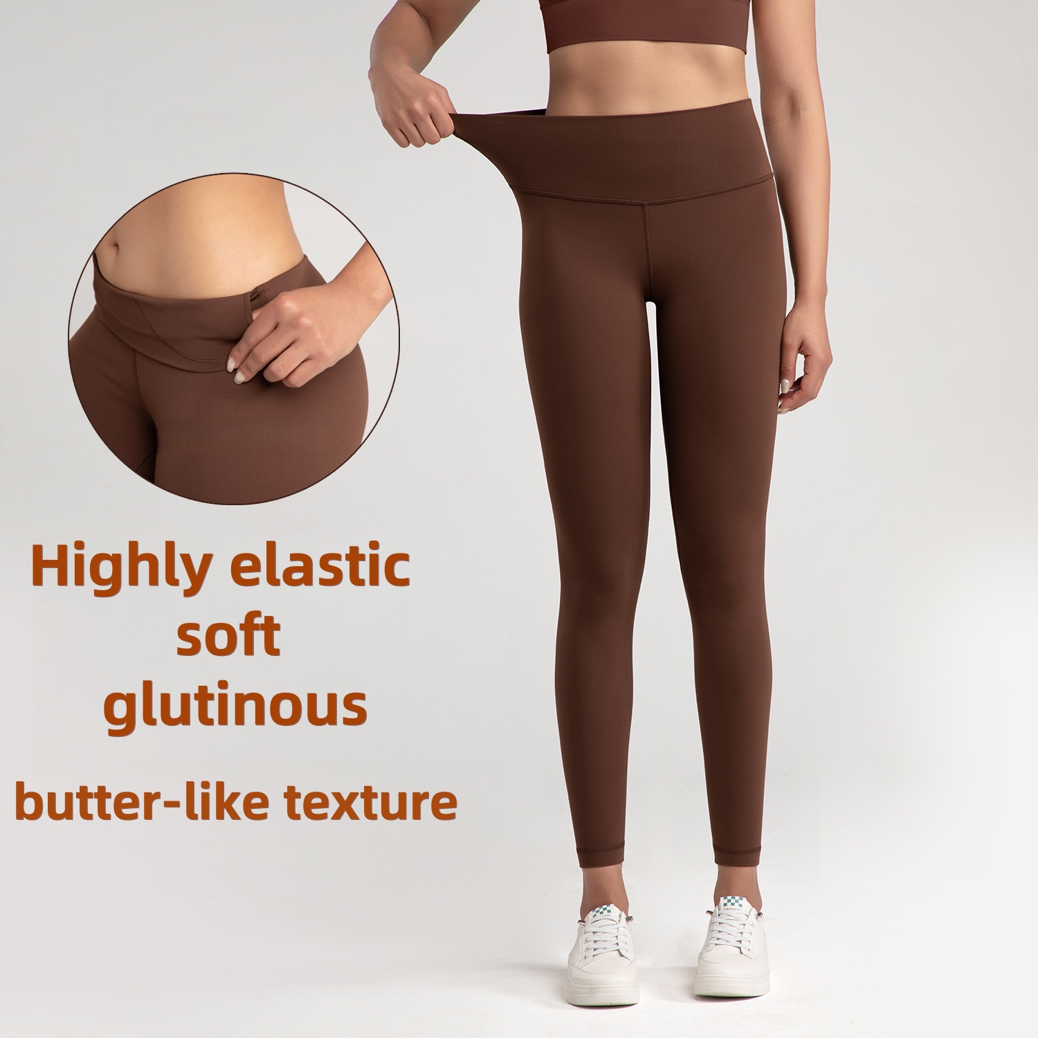 Petite Brushed Yoga Legging High-elastic Tight Crotchless Pants for Sports Running and Fitness