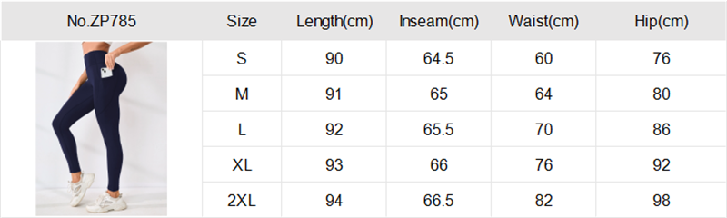 Size Chart for Solid Leggings with Pockets for Women