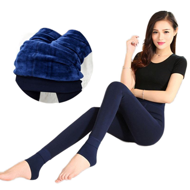 Women's Winter High-Waist Bound Feet Thermal Pants Thick Plus Size Slim Elastic Waist Plush Leggings Breathable Knitted Fabric