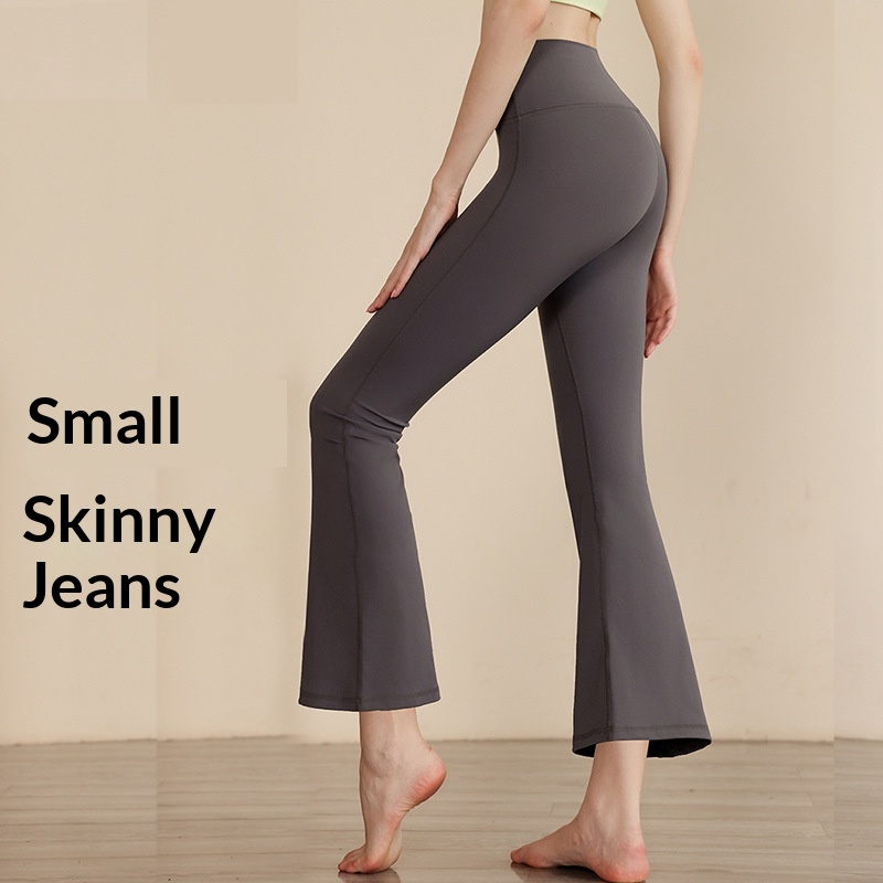 Micro-ripple Solid Yoga Pants Women's Slim-fit Hip-lifting Elastic Waist Quick Dry Flared Leg Ankle-Length Petite Spandex/Nylon